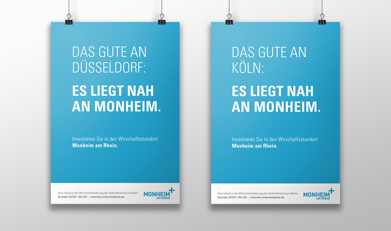 Monheim plus Logo Monheim am Rhein Aussenwerbung Plakatkampagne