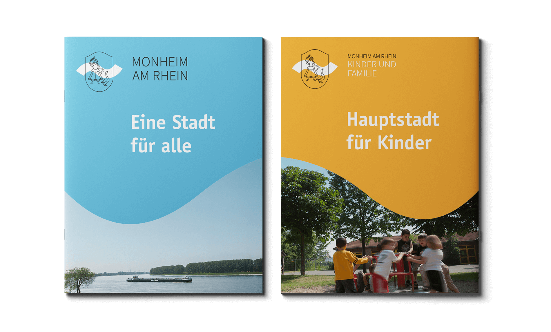 Monheim am Rhein Imagebroschüre Titelseiten bau und gelb