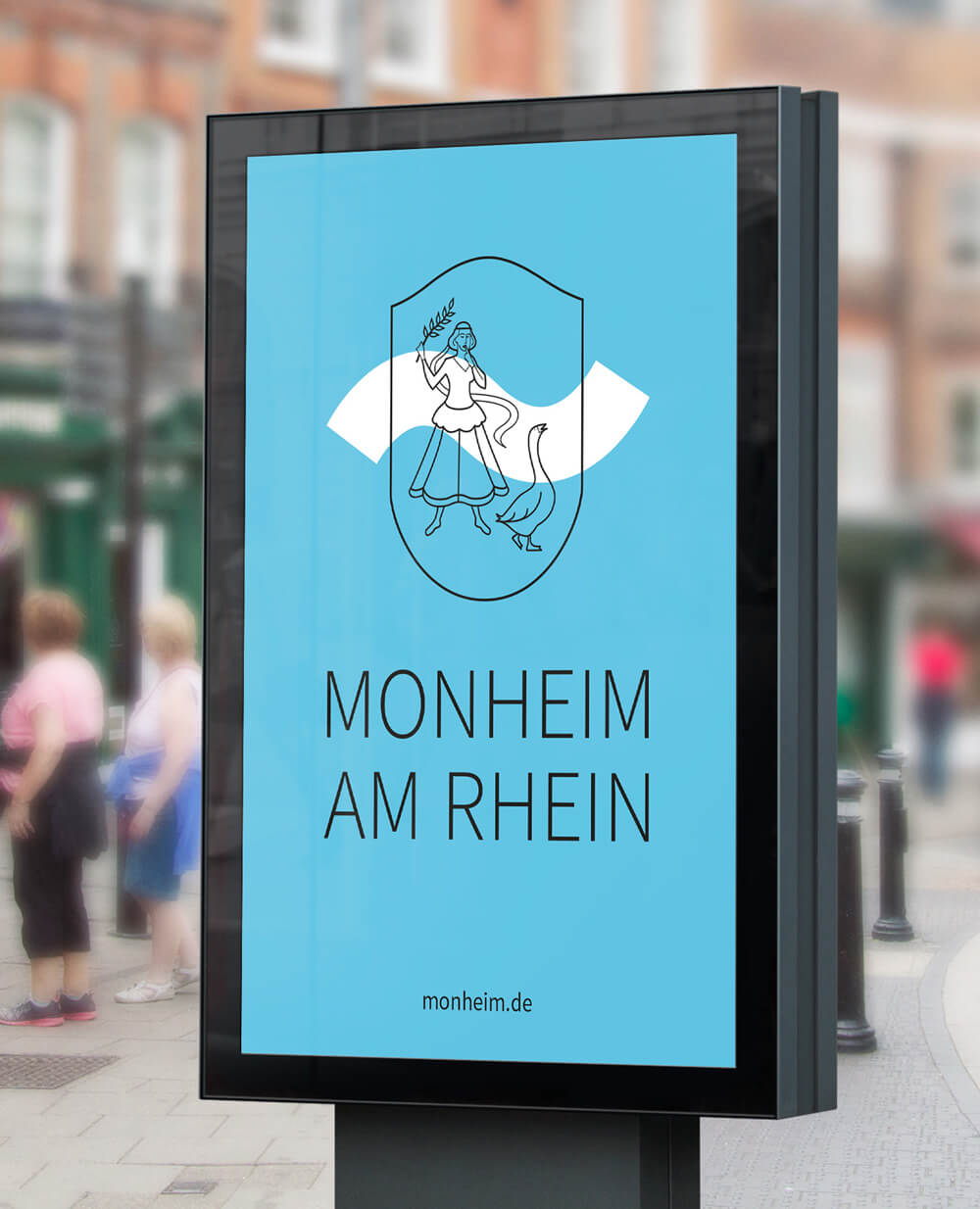 Monheim am Rhein Logo Aussenwerbung Citylight blau