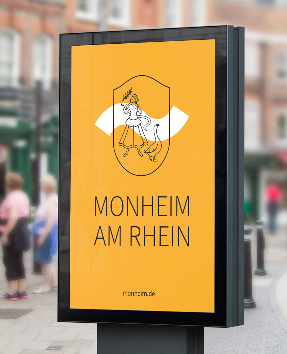 Monheim am Rhein Logo Aussenwerbung Citylight orange gelb