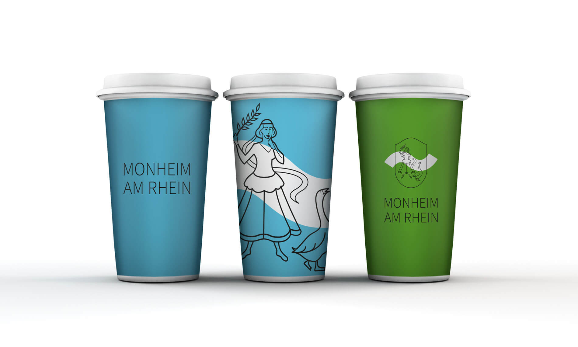 Monheim am Rhein Werbemittel Coffee to go Becher blau und grün